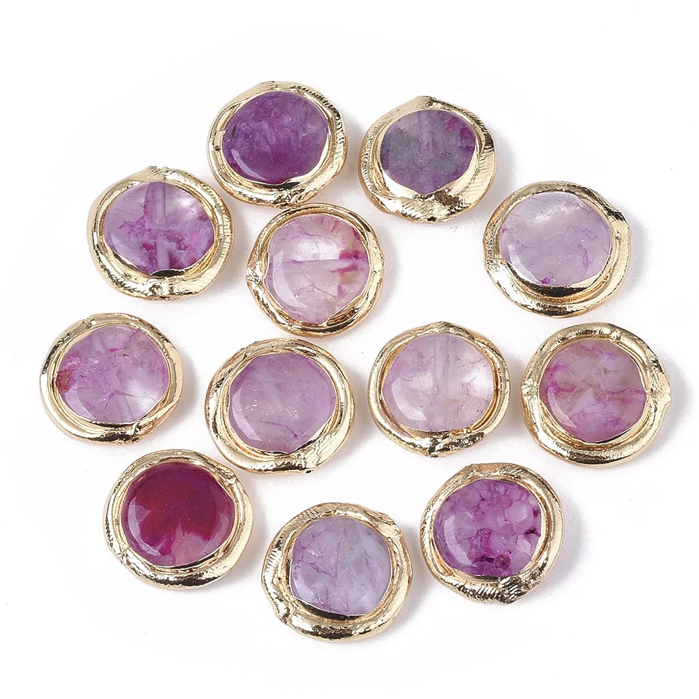 

PandaHall Golden Plated Flat Round Natural Quartz Crystal Beads