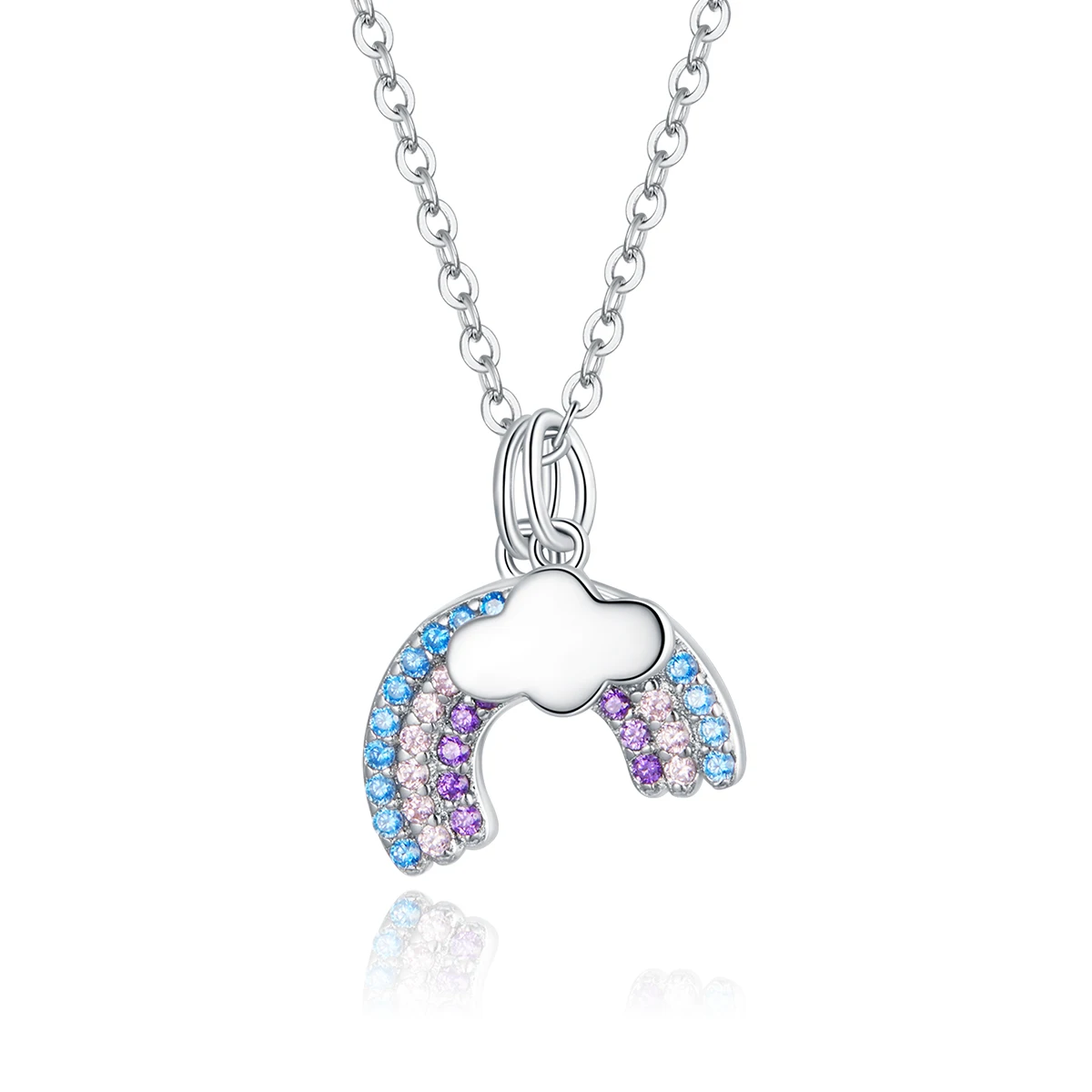 

Lucky Rainbow S925 sterling silver necklace with colorful zircon simple fashion platinum plated necklace