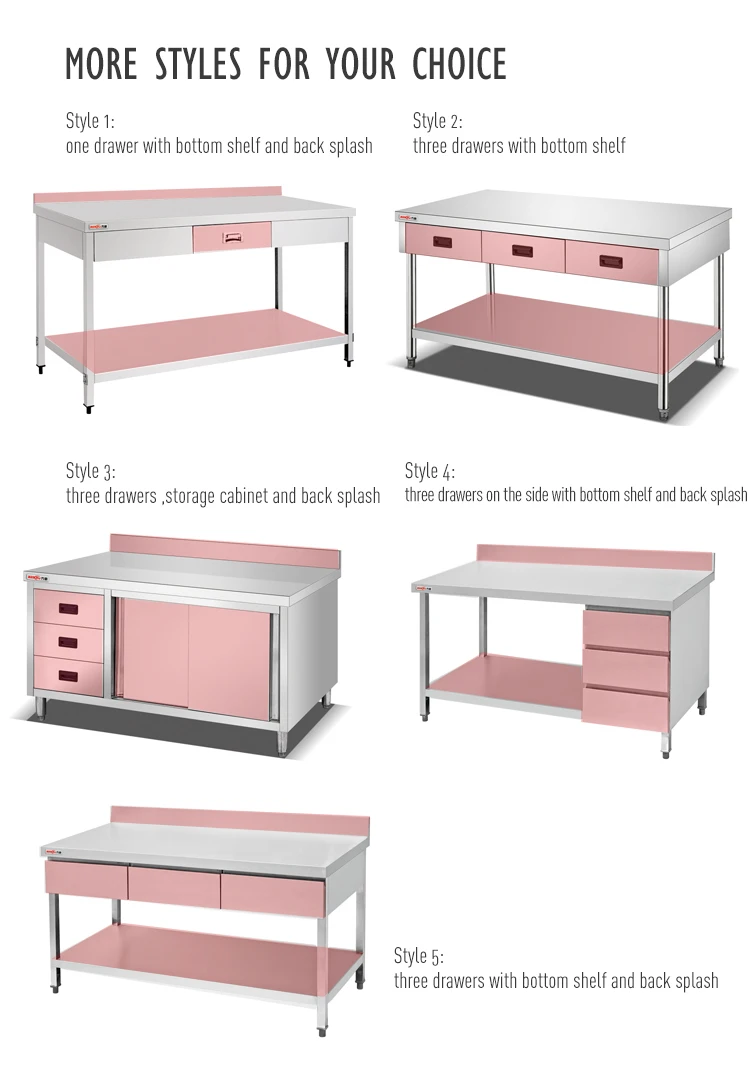 Stainless Steel Kitchen Work Bench Cabinet Drawers for Industry/Restaurant Kitchen Cabinet Dish Rack