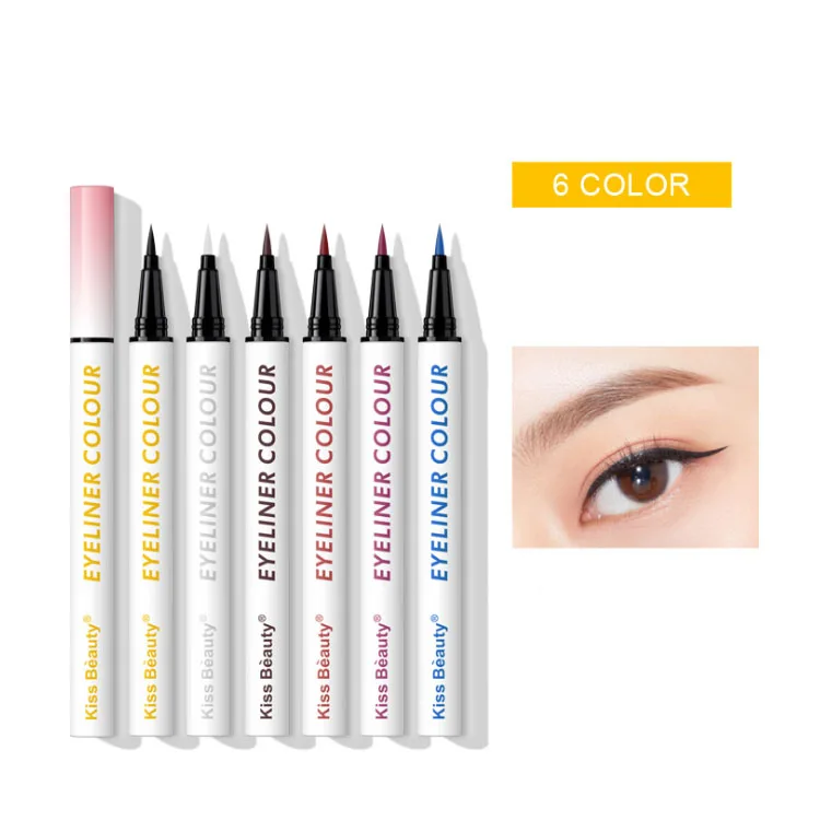 

Kiss Beauty Colorful Pencil Quick Dry Not Blooming Waterproof Liquid Eyeliner Pen Cosmetic Makeup, 6 colors