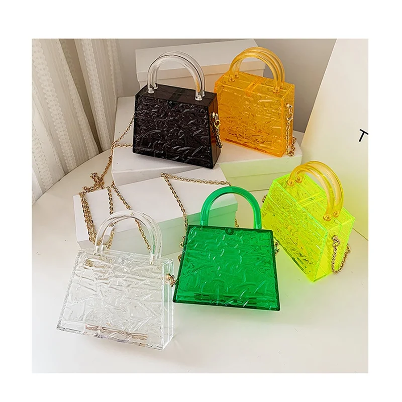 

Clear Acrylic Jelly Flap Bag Luxury Trapezoid Box Transparent Handle Crossbody Bags Women Fashion Ice Crack Candy Color Handbag