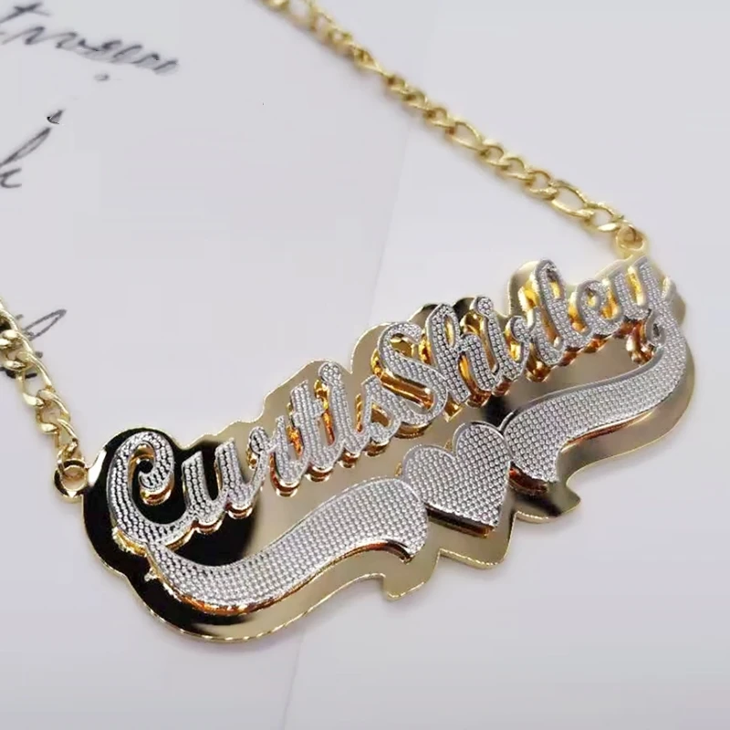 Qiuhan OEM Collier Acier Inoxydable Bijoux Stainless Steel Corroded Double Layer Custom Two Color Name Necklace