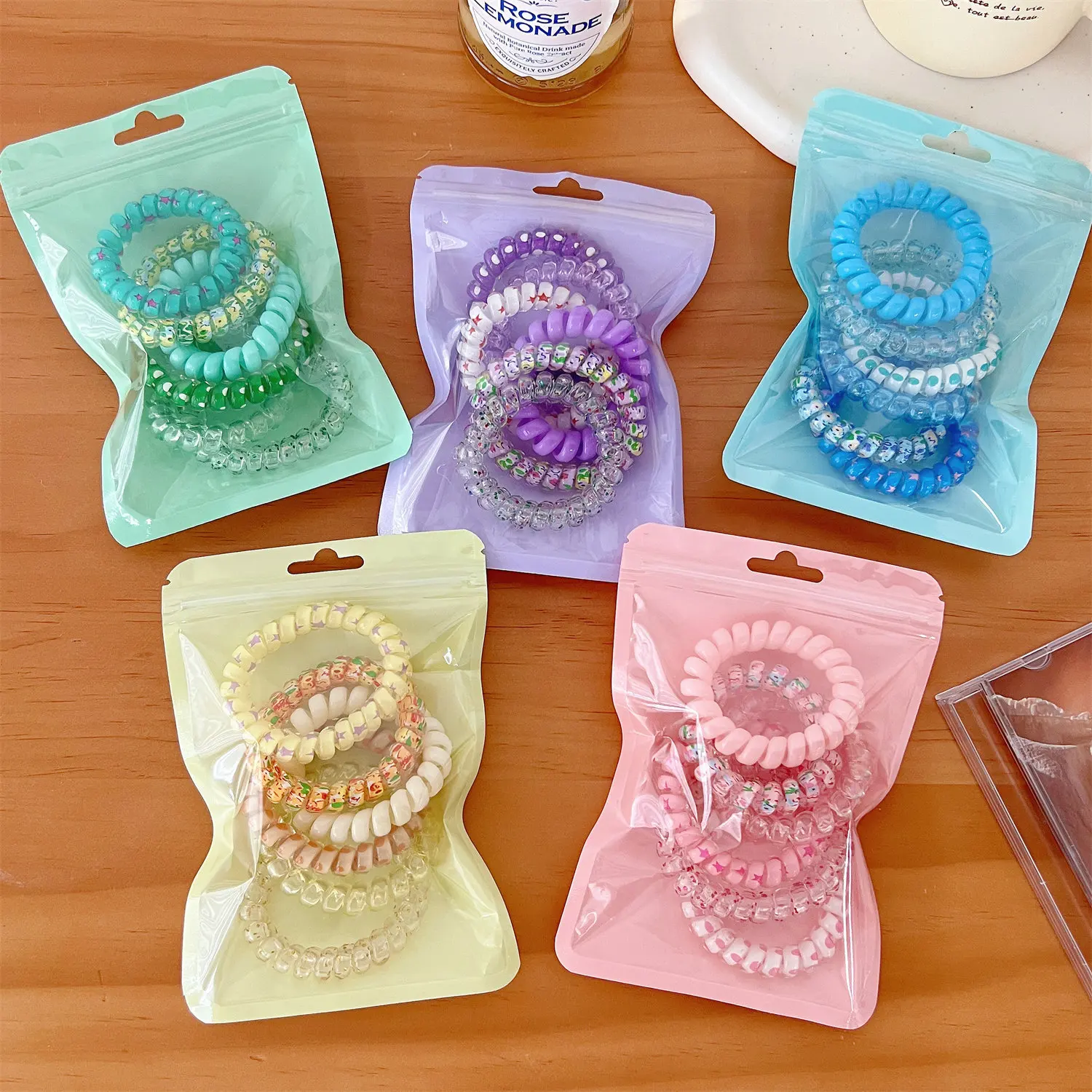 

Wholesale 6pcs/bag Fashion Colorful Phone Cord Hair Tie Korean Elastic Ponytail Hair Ring Telephone Wire HairBand For Women Girl