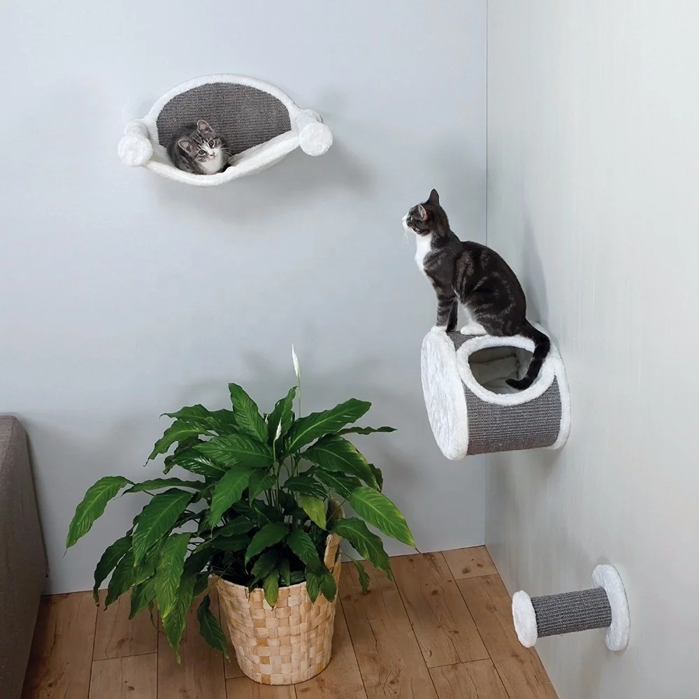 

Pet Cat Products Wall Mounted Cat Shelf Lounging Set Pet Furniture Animal House cat house wall, Gray-white