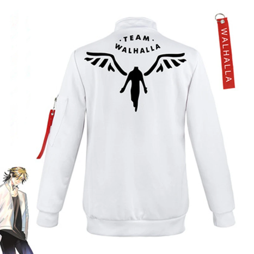 

Anime Tokyo Revengers Hanemiya Kazutora Cosplay Costumes White Coat Valhalla Uniform Baseball Coat Mikey Draken Halloween