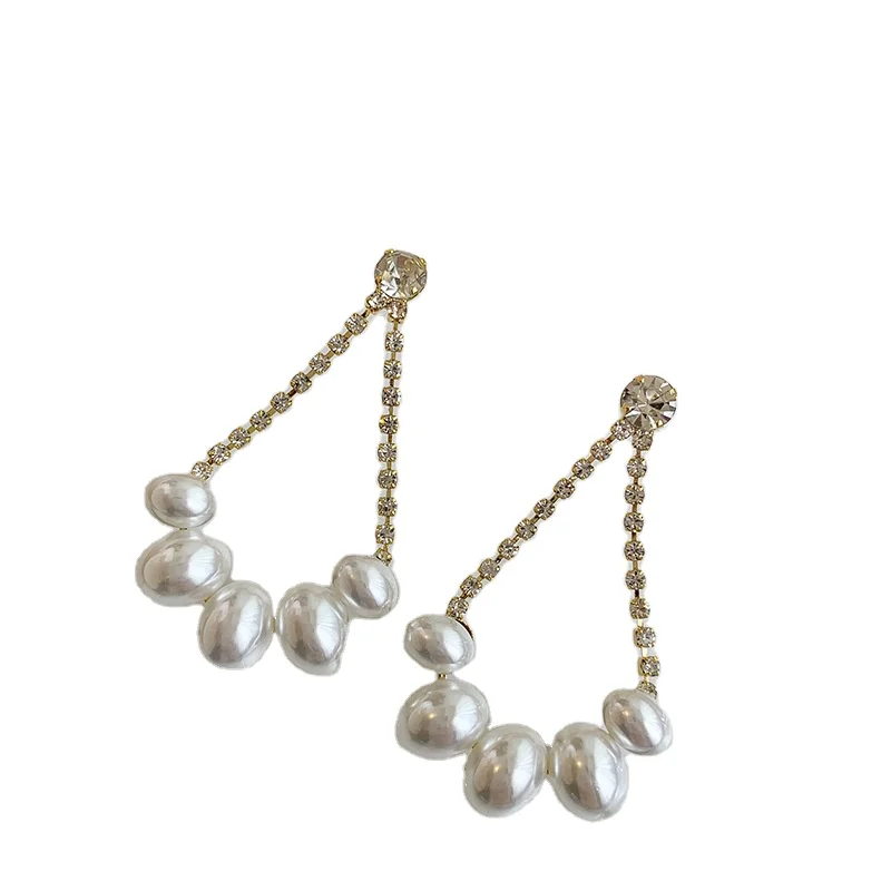 

Korean drop diamond jewelry fan shaped pearl pendant earrings