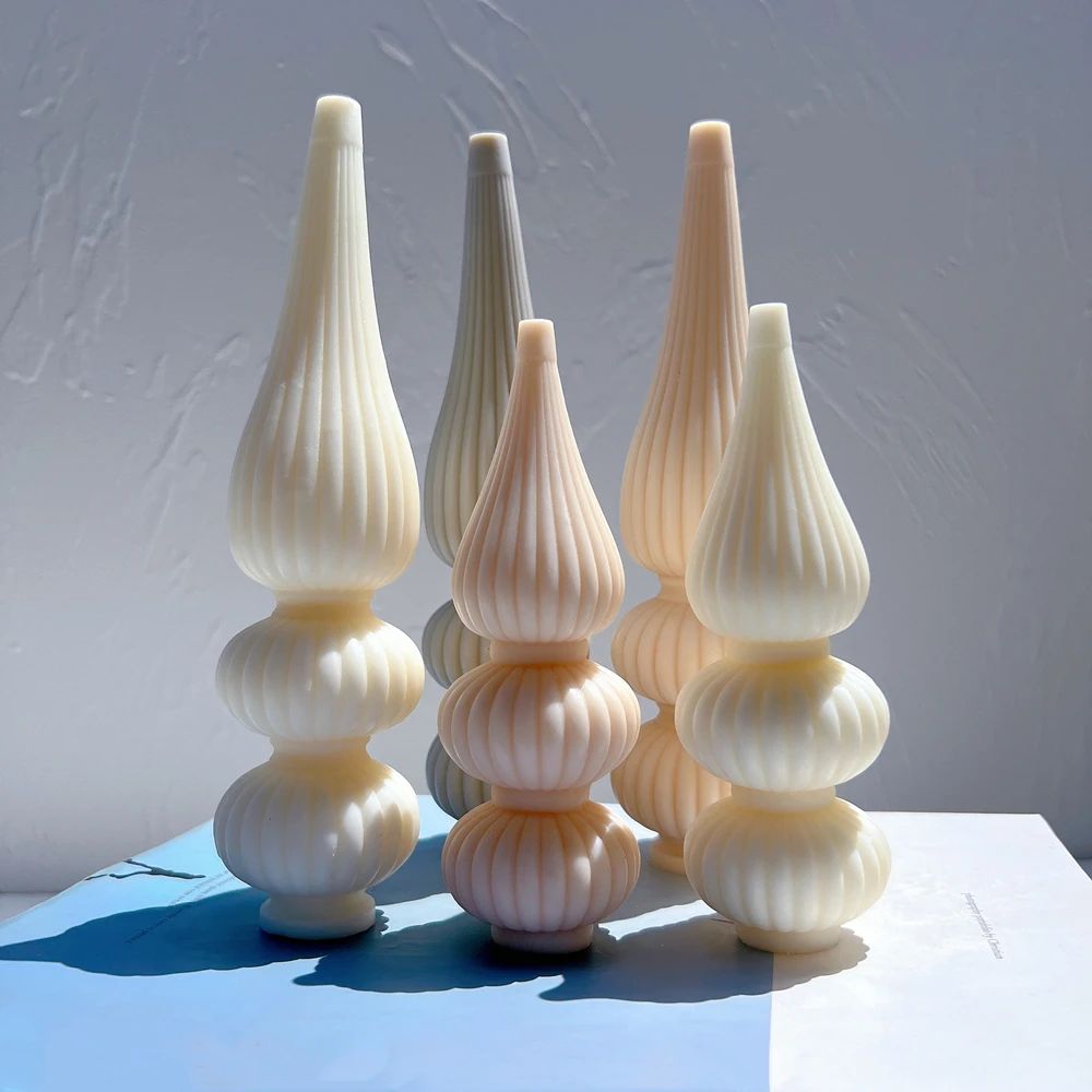 2 Sizes Geometric Pillar Candle Mold Roman Cylindrical Silicone Mould Abstract Decorative Striped Soy Wax Mold