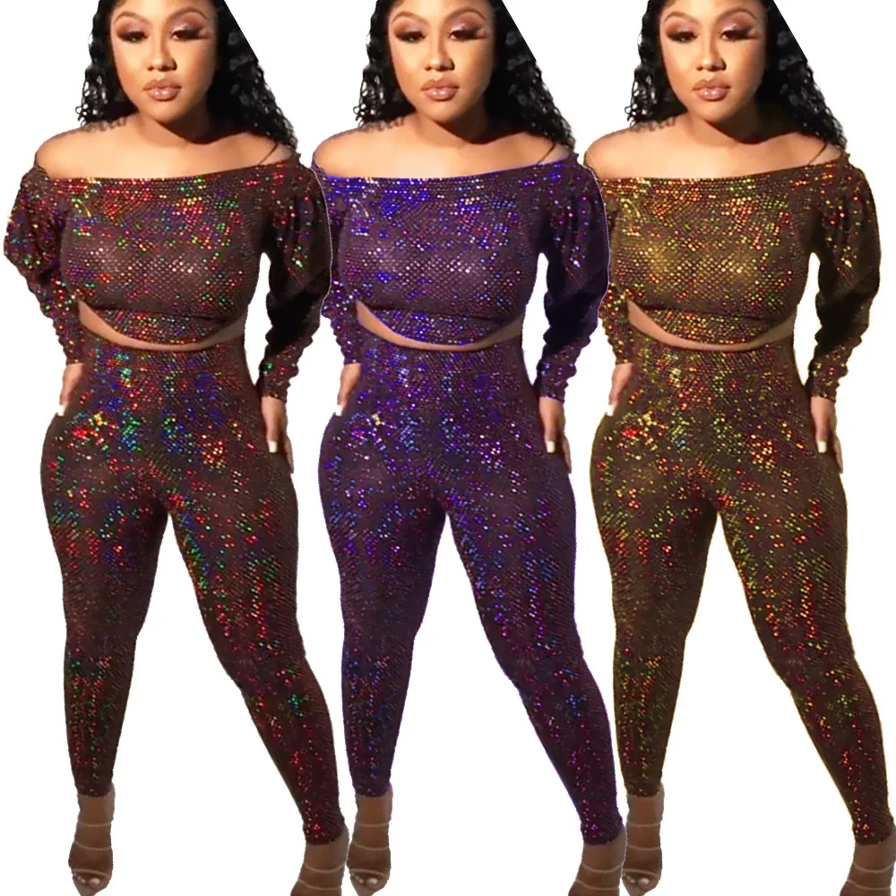 

MD-2021010503 2021 Women Sexy Winter Clothes Two Piece Set Clothing Outfits Plus Size Women 2 Piece Set Flare Pants Trousers
