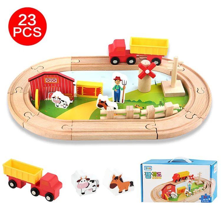

Wooden Magnetic Train Farm Track Toys Educational DIY Slot Toy Set For Kids 22pcs Railway Set
