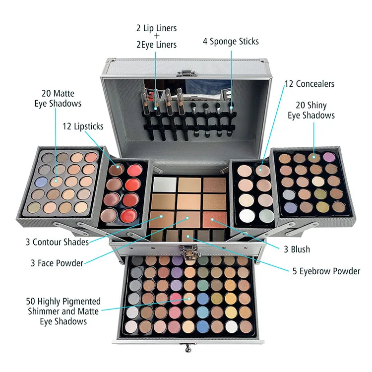 

Professional makeup sets women Concealer Aluminum make up box case Matte eyeshadow palette cosmetic lipgloss blush Powder