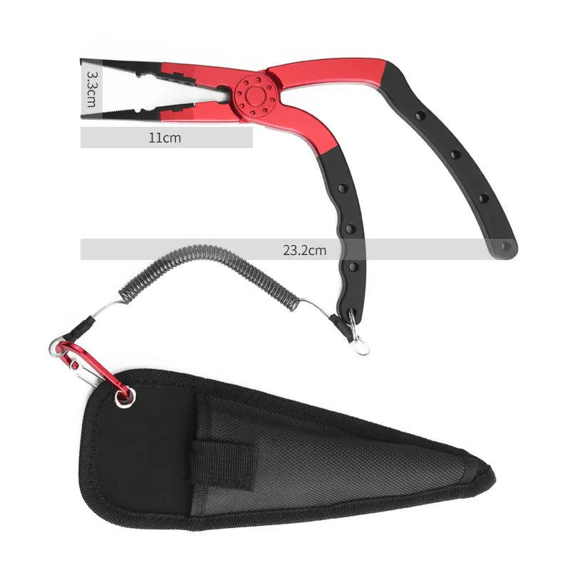 

New Design Aluminum Alloy Fishing Pliers Split Ring Braid Line Lure Cutter Scissors Hook Remover Multifunctional Fishing Pliers, Red