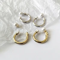 

Solid Gold Hoop Earrings for Women Simulated Pearl Earrings Hoops Round Circle Small Pearl Dainty Earrings