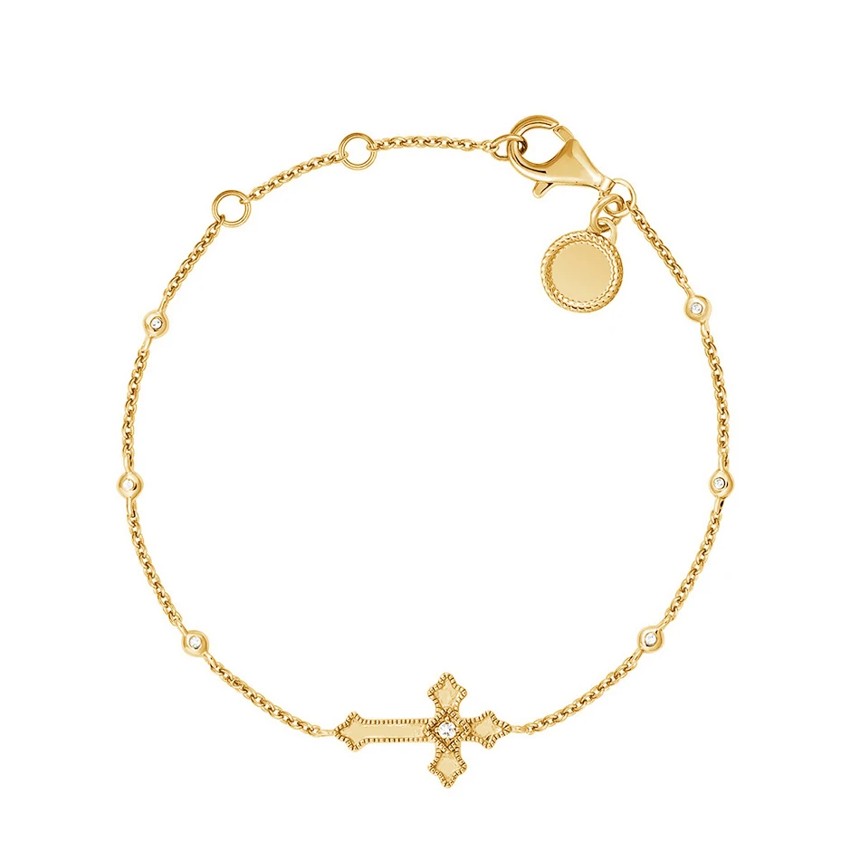 

Luxury Band 925 Sterling Silver Gold Plated Medium-Size Cross Bracelet With Zircon, Customized color