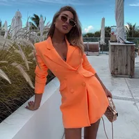 

Autumn New Style Orange Jacket Simple Atmosphere Long Suit Coat Jacketss Women Blazer Lady Manteau Femme