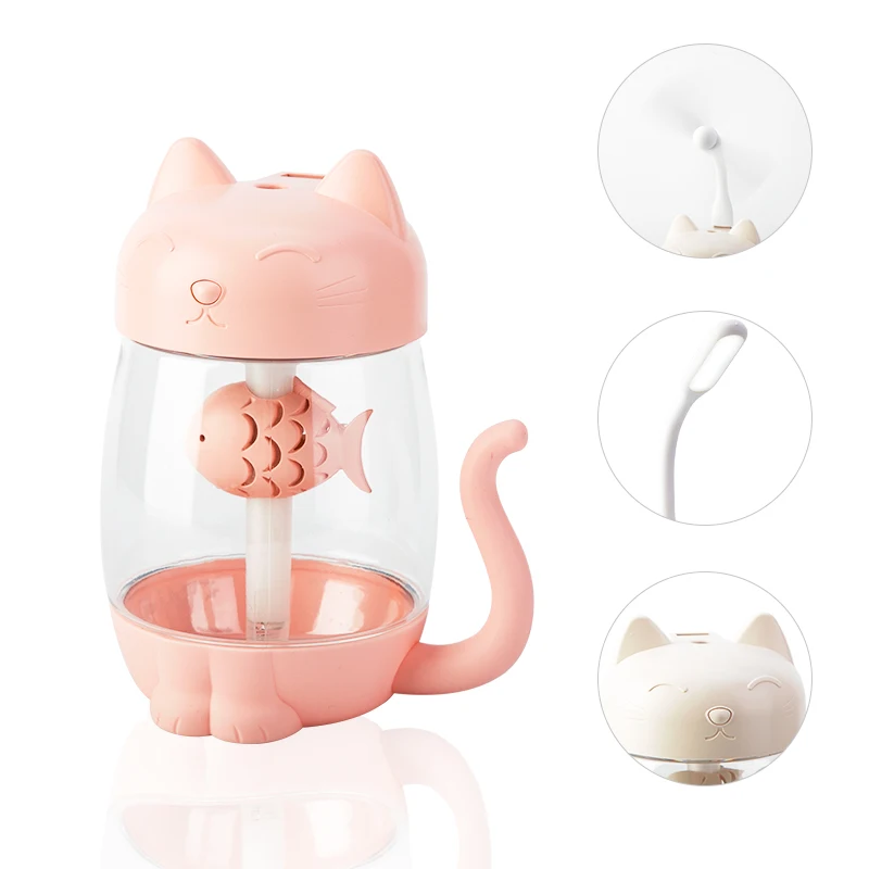 

350ML Mini Air Humidifier Ultrasonic Cool-Mist Portable USB 3 In 1 Adorable Cat Humidifier LED Light USB Fan For Home Office