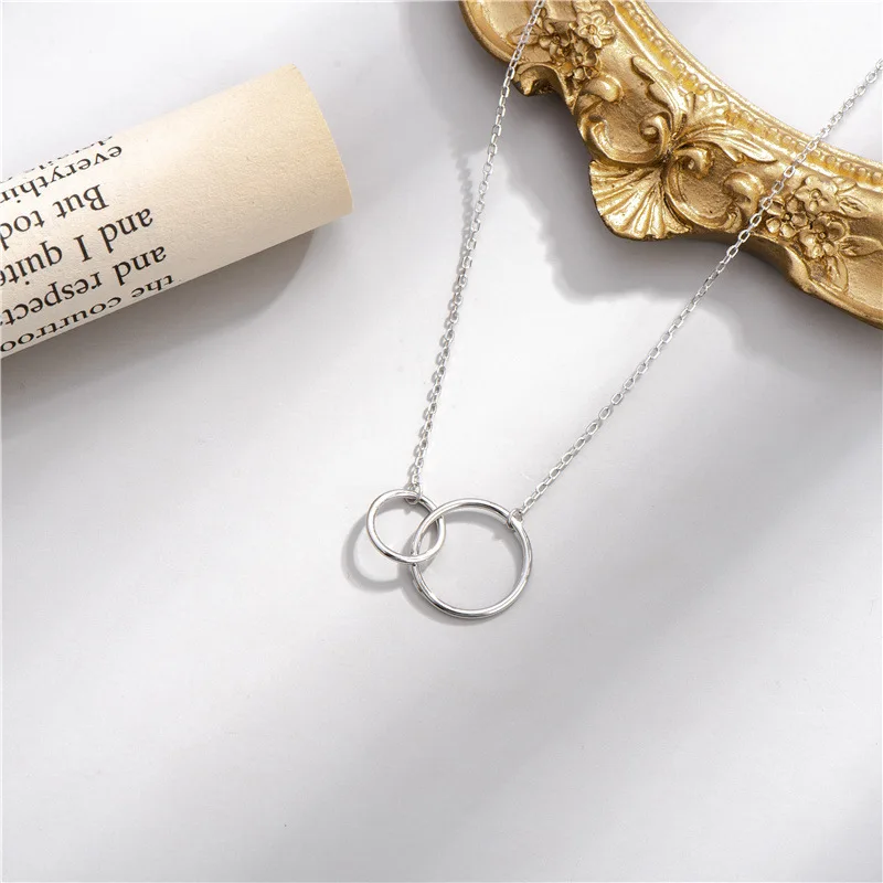

Luxury Minimalist Jewelry S925 Silver Open Circle Necklace Double Interlock Circle Pendant Necklace Jewelry