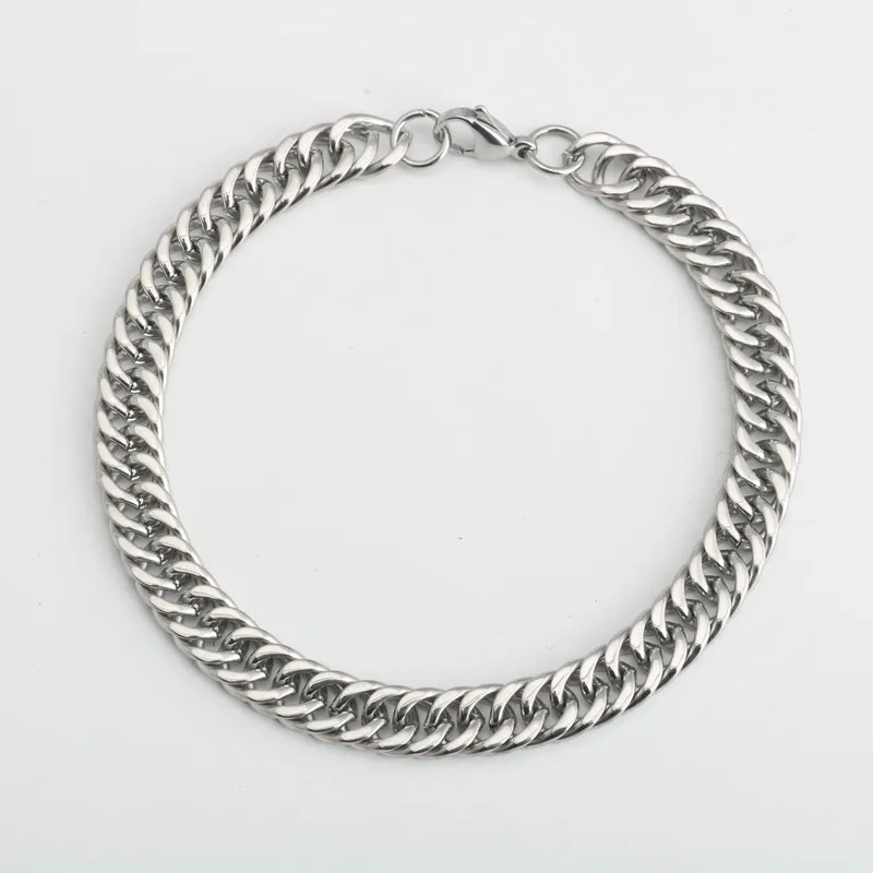 8mm Wide Stainless Steel Women Men Custom Cuban Link Flat Curb Chain Bracelet