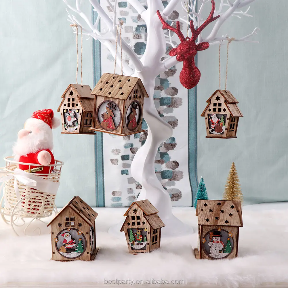 Ourwarm 2020 Yeni Tasarım 8.2cm Noel Diy Ahşap Ev Santa Kardan Adam Elk