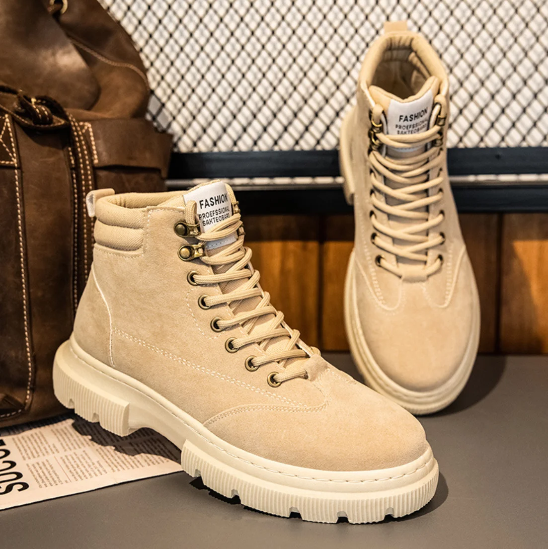 

High quality Black PU Cool winter work boots vintage snow shoes outdoor casual winter ankle high top boots for Men, 3 colors