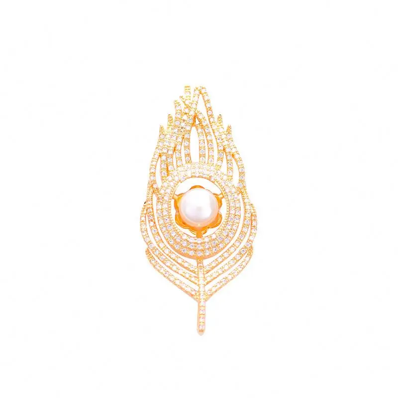 

china wholesale feather alloy pearl jewelry zircon stone brooch women designer brooch pins