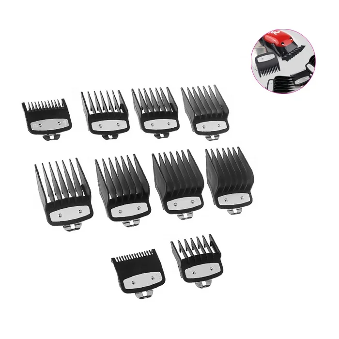 

Professional 1.5mm 4.5mm 10 Sizes Hair Clipper Guard Trimmers Universal Metal Hook Clip Limit Cutting Guide Comb, Black