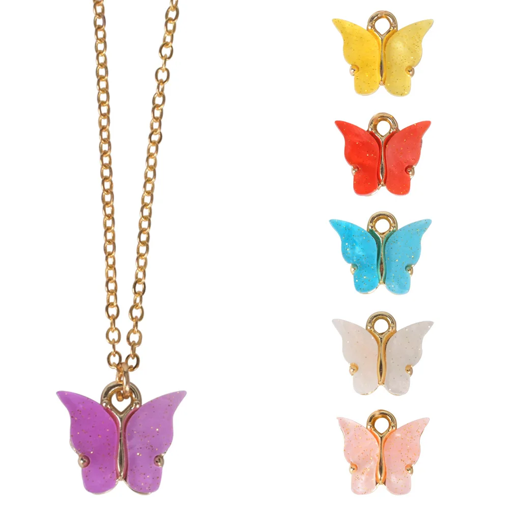 

Hesiod Graceful Glitter Butterfly Charms Acrylic Necklace Earrings