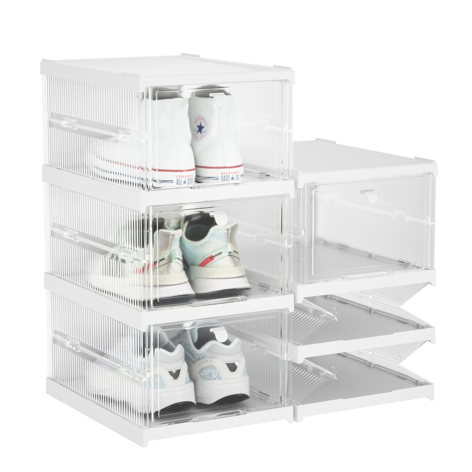 

HAIXIN 3pack new design plastic shoe boxes organizers with lid Stackable Shoe Storage box with Clear Door for man sneaker