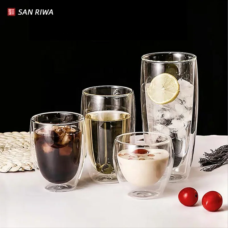 

Double Wall Tea Wine Coffee Glass Mug Coffee Double Wall Glass Cup, Clear