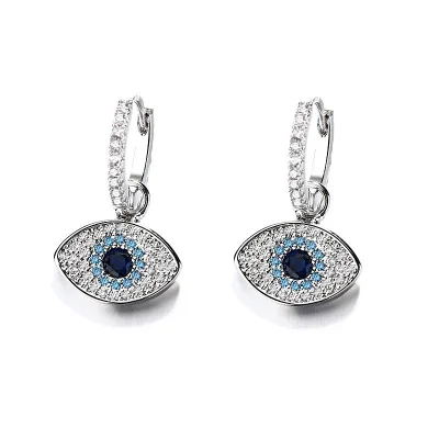 

2020 Best Selling Silver Plated Full CZ Diamond Evil Eyes Drop Earrings Bling Crystal Rhinestone Evil Eyes Clip on Hoop Earrings