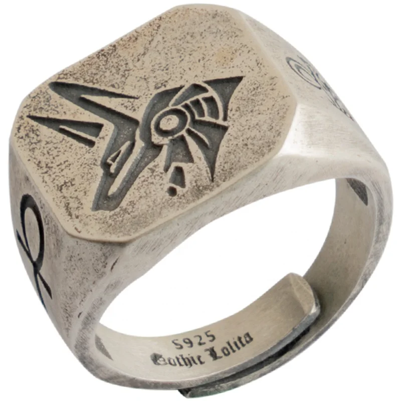 

Eye of Horus Silver rings for man Vintage Anubis fashion jewelry hi ppop Ancient totem of Egyptian mythology The cross of life