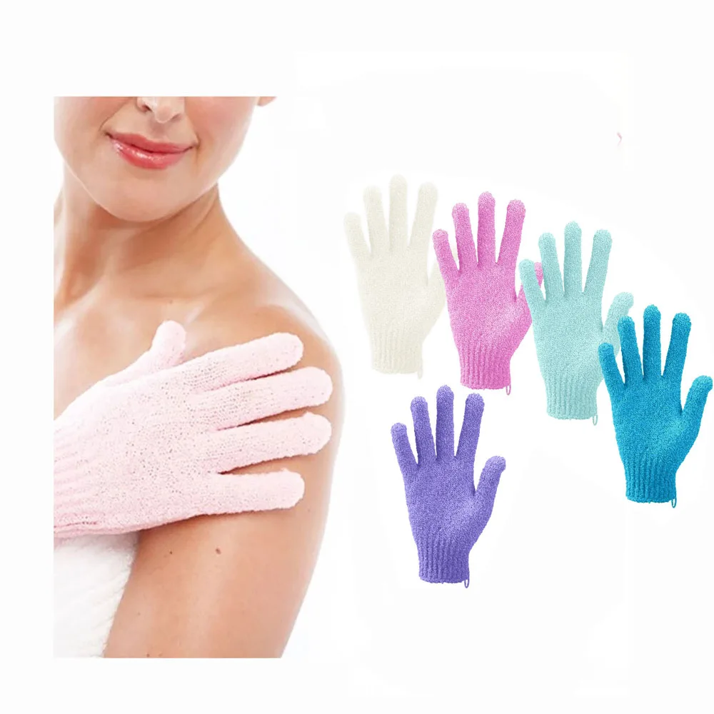 

Recycle Bamboo Nylon Body Face Skin Scrub Bath Exfoliating glove for Shower Massage Hydro Spa Mitt Custom logo, White ,green ,blue, red.pink ,purple