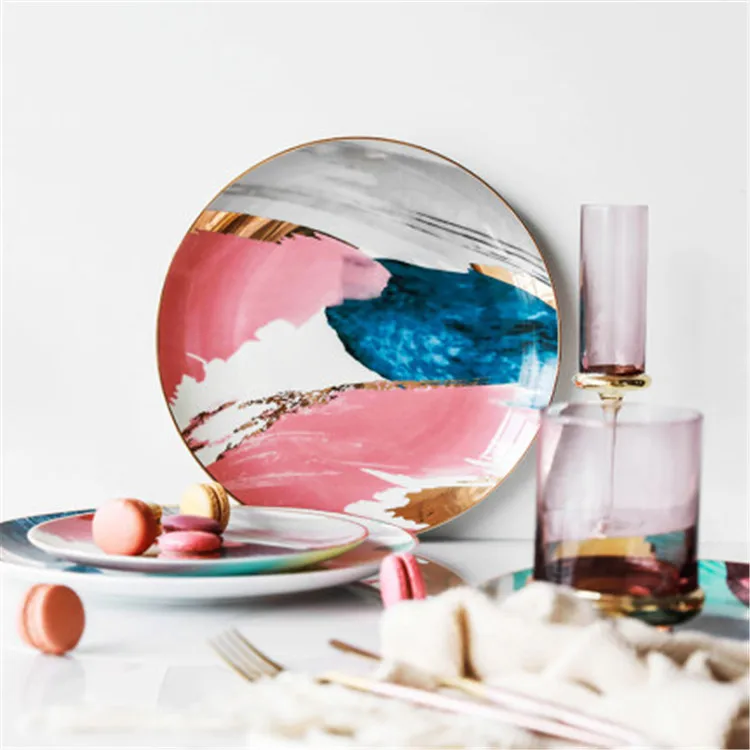 Unique watercolour colorful best quality antique ceramic porcelain dinner sets for party