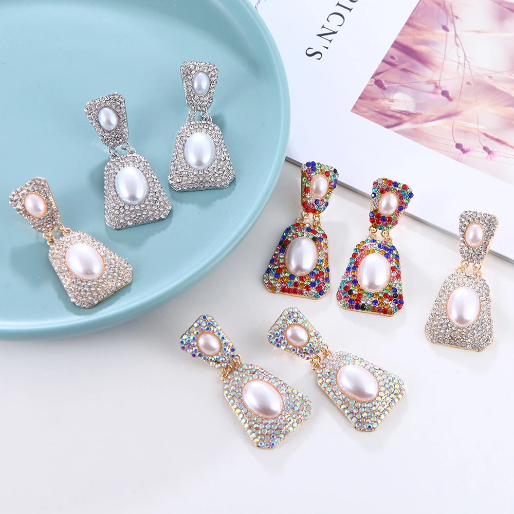 

Kaimei Luxury Rhinestone Pendientes Party Jewelry New Exaggerated Colorful Crystal Geometric Long Drop Earrings For Women, Many colors fyi