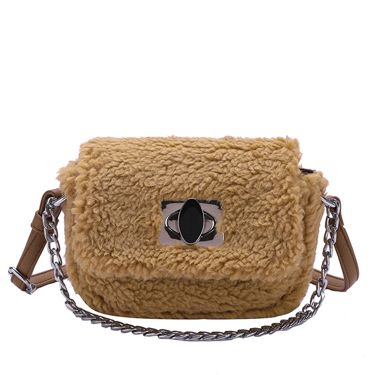 

EF067 Hot sale shoulder crossbody fluffy faux fur thick chain bag designes women handbag