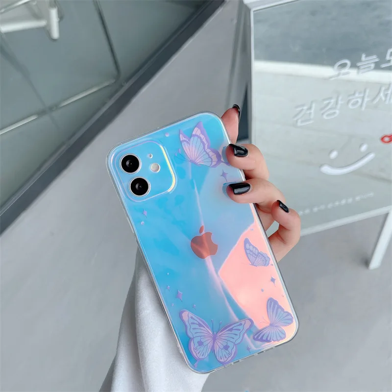 

Cute Laser Card Butterfly Phone Case for IPhone 12 11 Pro Max XS Max XR 7 8 Plus Pink Purple Glitter Soft Clear TPU Cover