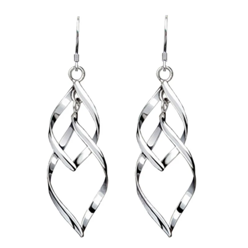 

Wholesale fashion silver long tassel pendant twister leaf earrings