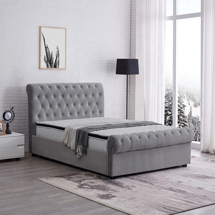 New grey double king size storage tufted sleigh bed