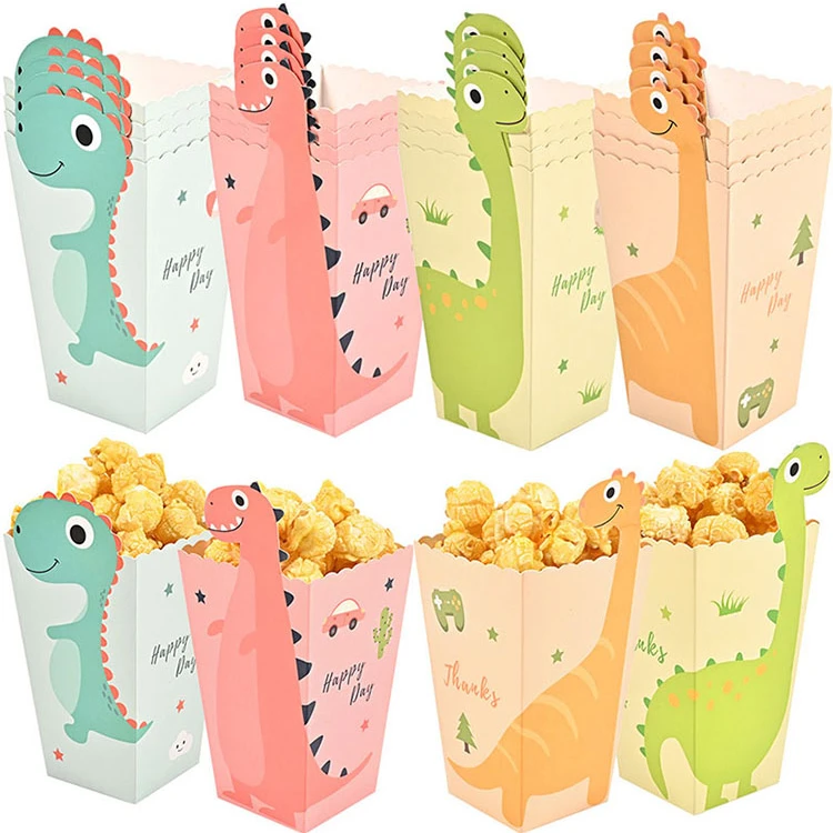 

Dinosaur Party Cardboard Popcorn Box Treat Kids Birthday Gift Box Goodies Box for Packaging