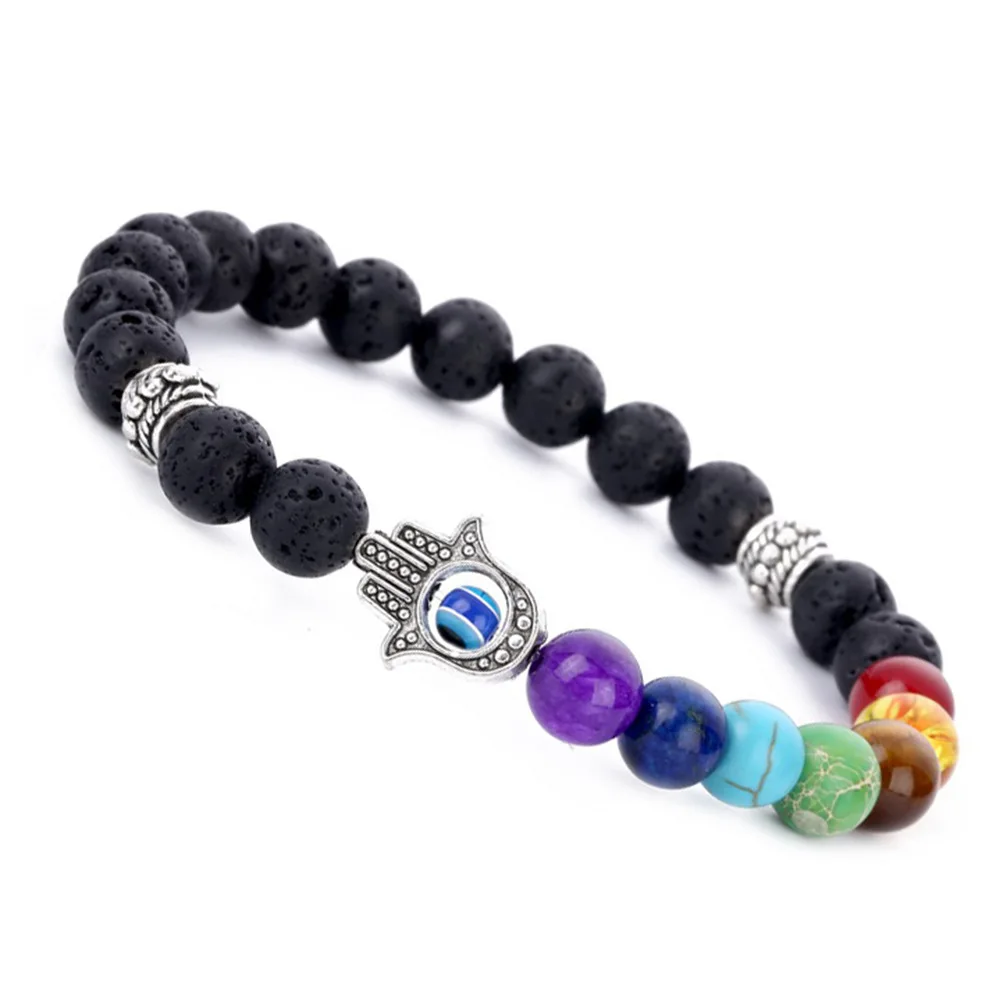 

luxury palm eyes natural volcanic rock stone wood bead bracelet for women men