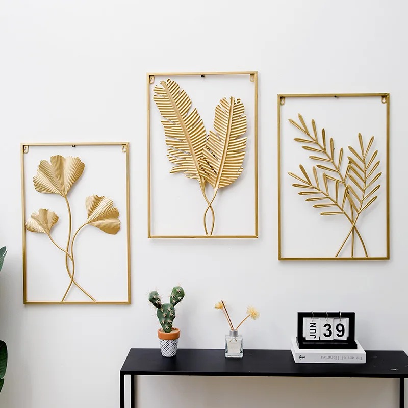 

Modern Metal Leaf Wall Decoration For Living Room Luxury Unique Gold Hanging Arts And Crafts