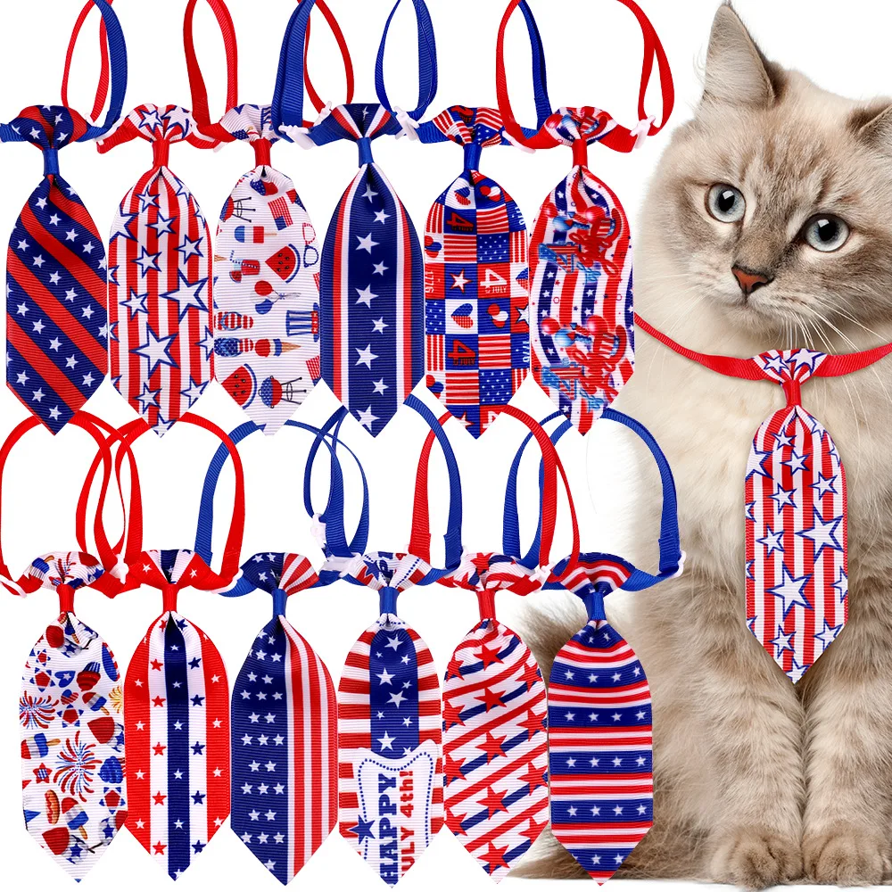 

Small Dog Ties Independence Day Pet Neck Tie US Flag Adjustable 4th of July American Cat Neckties Patriotic Puppy Bow Tie