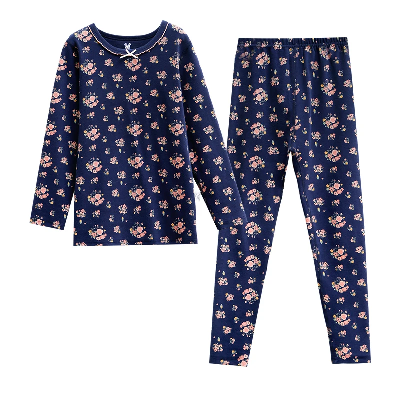 

Wholesale Long Sleeve O-Neck Cartoon Print Knitted Kids Sleepwear Children Cotton Pajama Set