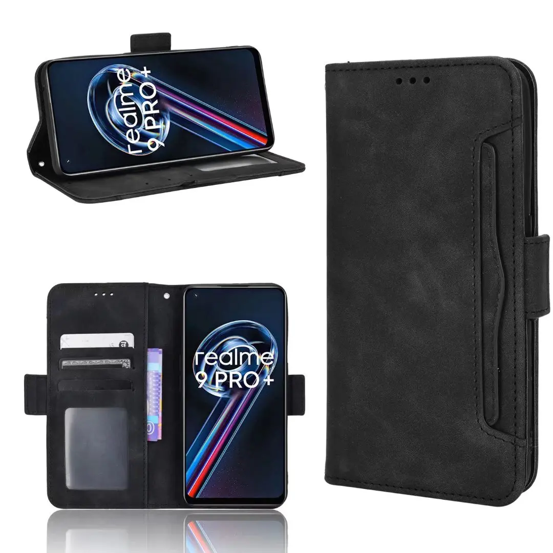 

Multi Card Slot Cattle Stripe Flip Wallet Leather Case For OPPO Realme 9 Pro, As pictures