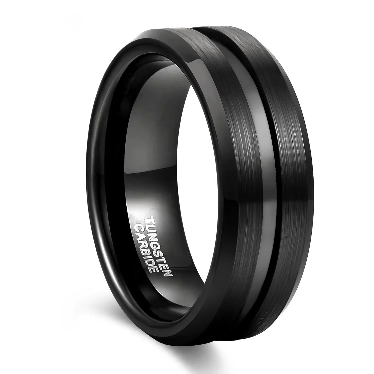 

hot sale jewelry design 8mm tungsten steel black plated tungsten steel ring for men