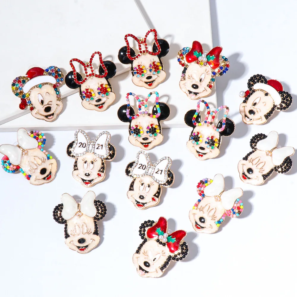 

Sailing Jewelry Hot Selling Mickey Mouse Earrings Mickey Minnie Stud Earrings Crystal Rhinestone Earrings