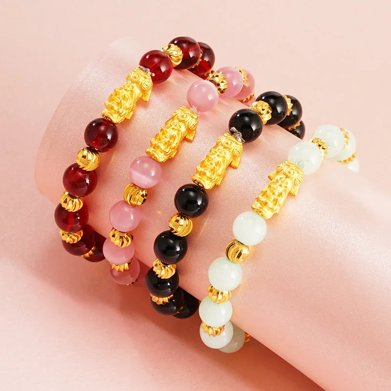 

Chinese Original Fengshui Pixiu Bracelet Fashion Handmade 24k Gold Plated Agate Lucky Beads Bracelet