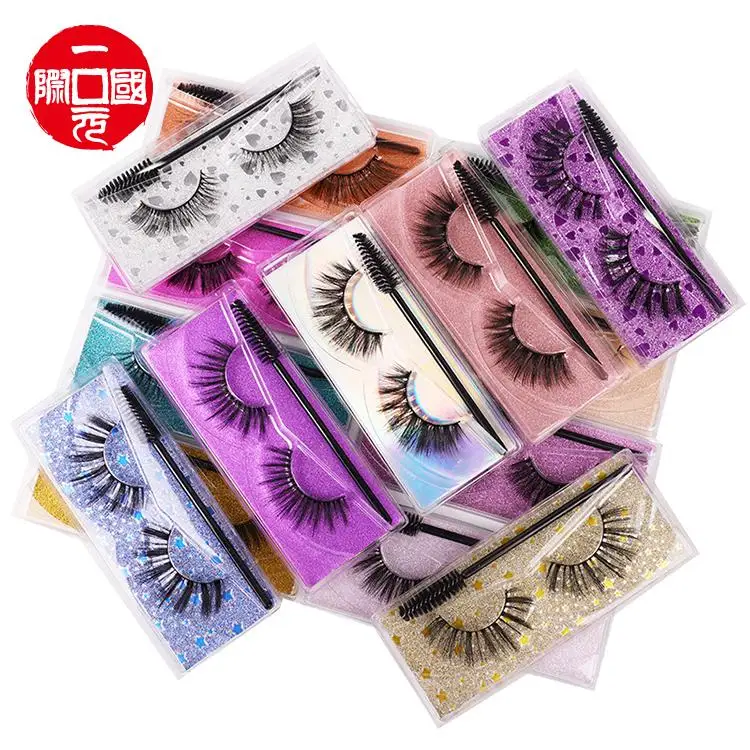 

One dollar Custom wholesale full strip lashes money box 3D dramatic fluffy 25mm mink eyelash packaging eyelashes vendor, Black color