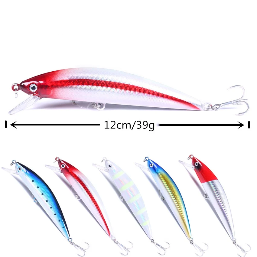 

Gorgons 120mm 39g heavy minnow deep diving fishing lure with 4# hook sinking jerkbait, 5 colors