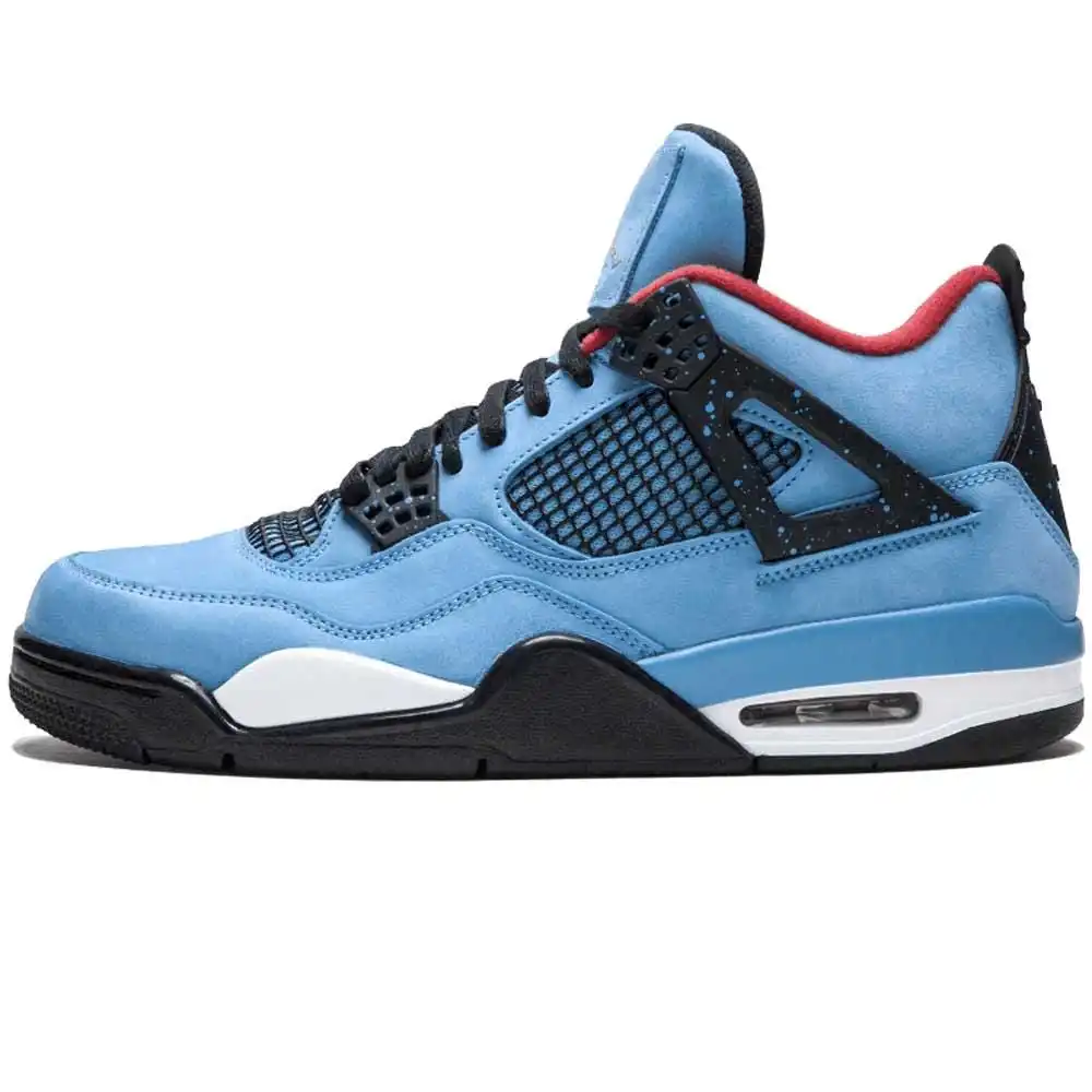 

High Quality Fashion Air Jordan 4 Travis Scott Cactus Jack Logo Blue Suede Jordan Shoes Basketball Sneakers Aj 4 Nike Shoes