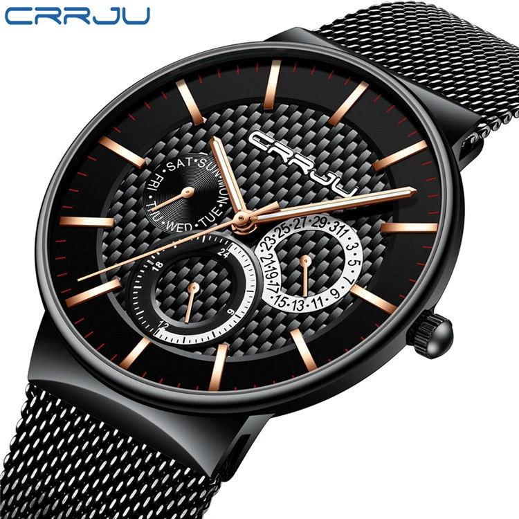 

Mens Watches CRRJU 2153 Top Luxury Brand Fashion Sports Waterproof 24 Hour Date Clock Men Full Steel Quartz Business Wristwatch